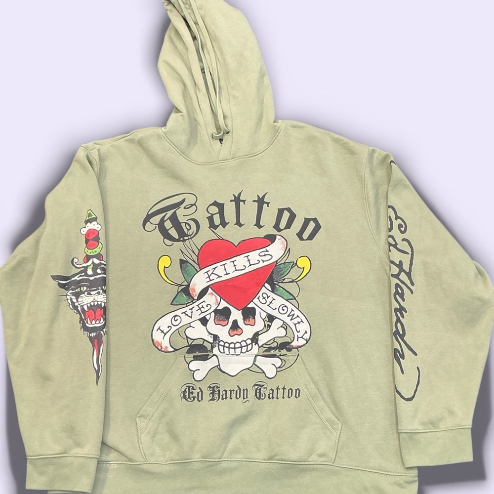 Ed Hardy Olive Tattoo Graphic Hoodie
